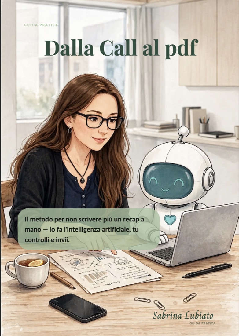 Copertina della guida pratica «Dalla call al pdf»: il metodo per non scrivere più un recap a mano.